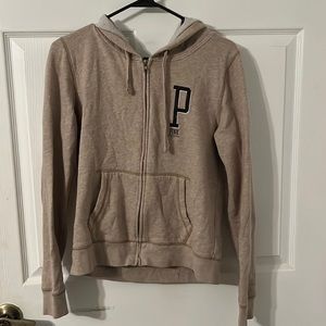 Pink medium tan hooded zip up sweatshirt